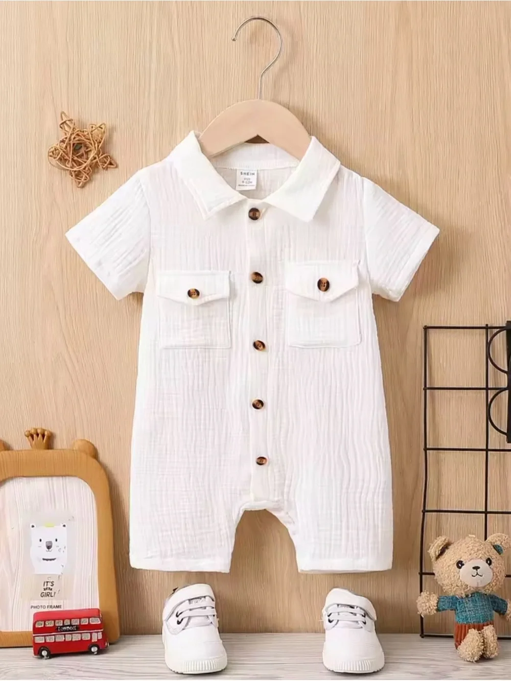 Like New Muslin Cotton White Button-Front Baby One-Piece